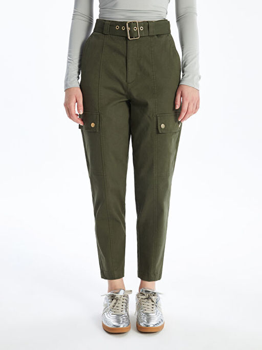 Beli Kemerli Dar Fit Kad?n Kargo Pantolon