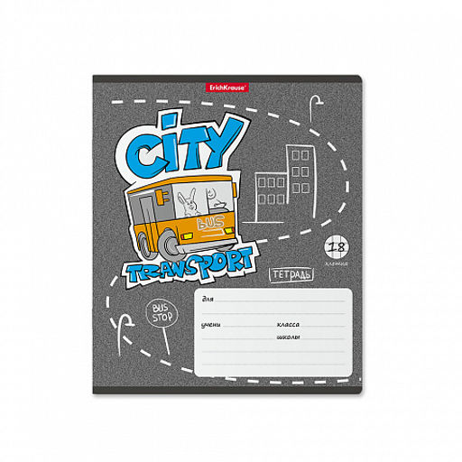 Цена за 10 шт. Тетрадь школьная ученическая ErichKrause City Transport, 18 листов, клетка (в плёнке по 10 шт.)_MIX-PACK  фото 3