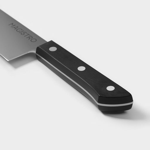 Нож кухонный шеф Magistro Hinshitsu, нержавеющая сталь, лезвие 21.3 см, длина 39 см, чёрный фото 7
