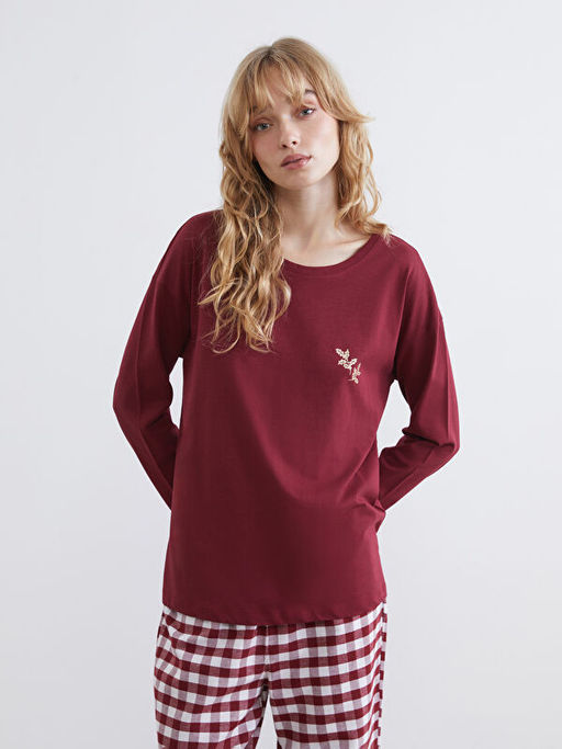 Bisiklet Yaka Bask?l? Kad?n Pijama Tak?m?