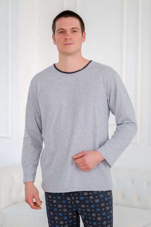 Пижама мужская из футболки с длинным рукавом и брюк из кулирки Генри антрацит макси - Амадэль фото 12