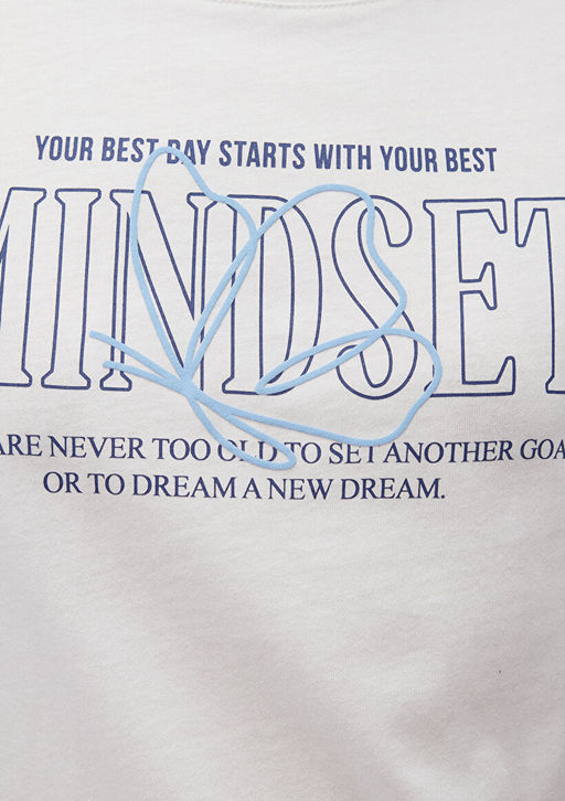 Bask?l? Beyaz Tisort - Mavi фото 6