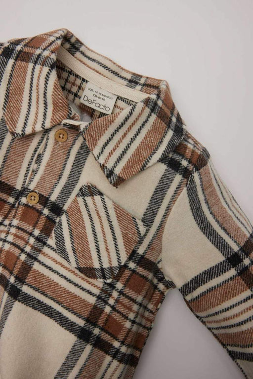 Рубашка для новорожденных мальчиков в клетку с фланелевым воротником и длинными рукавами на кнопках - Defacto фото 2