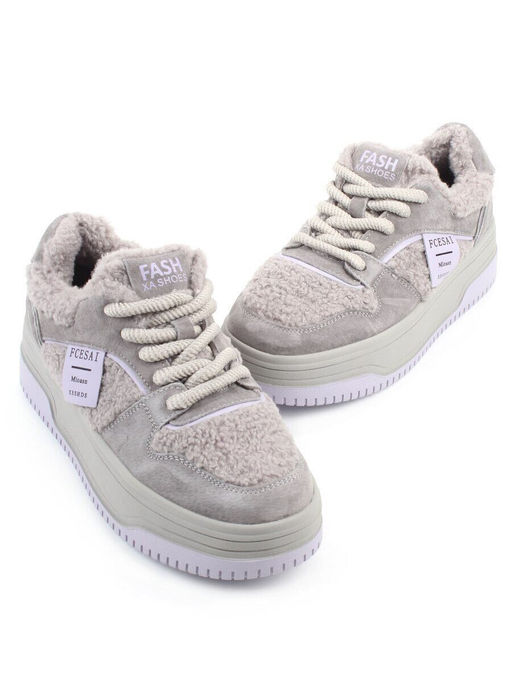04-P124-3C GRAY Кроссовки демисезонные женские (натуральная замша, искусственный мех)