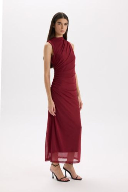 Bodycon Vucudu Saran Yar?m Bal?kc? Yaka Basic Duz Tul Kolsuz Maxi Elbise