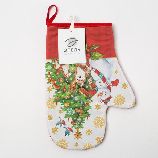 Варежка-прихватка Новогодние игрушки 20х28см,саржа, 100% х/л, ватин 250г/м2 - Этель фото 4