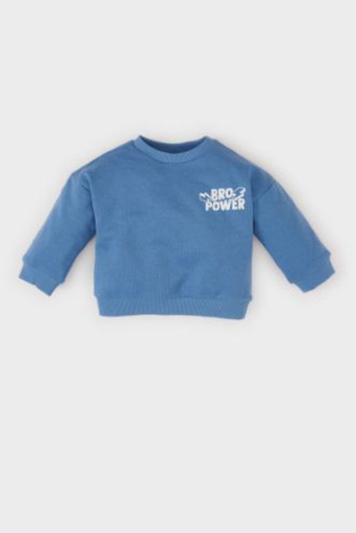 Erkek Bebek Bisiklet Yaka Bask?l? Sweatshirt