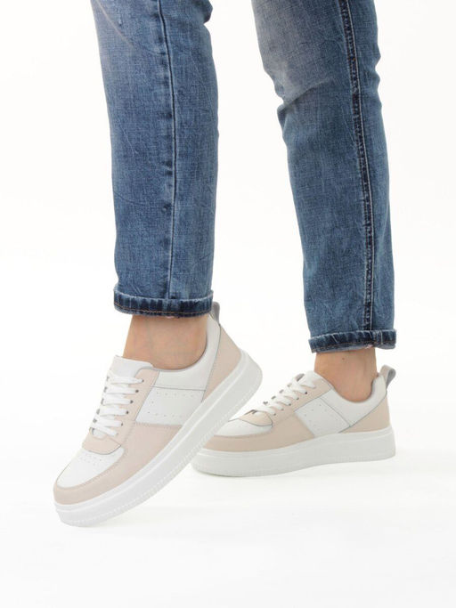 03-YJ425-1 WHITE/BEIGE Полуботинки спортивные женские (натуральная кожа) - Фабричный китай фото 17