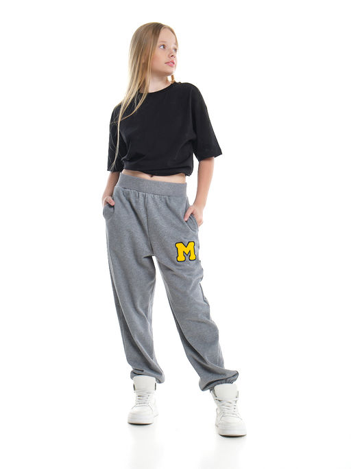 Брюки спортивные с эмблемой 22-7611 светло-серый меланж - Mini maxi фото 31