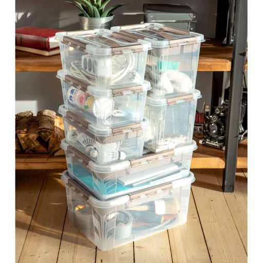 Ящик для хранения универсальный GRAND BOX, 6.65 л, голубой, с замками и вставкой - органайзером