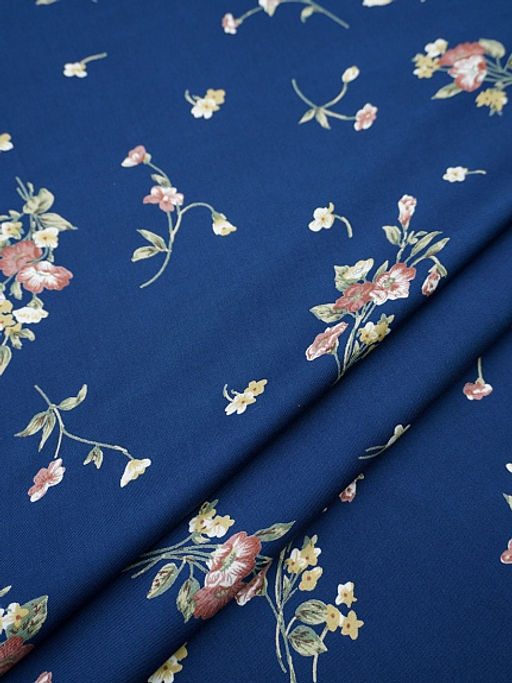 Штапель Премиум Вечерний букет цв.темно-синий, ш.1.45м, вискоза-100%, 120гр/м.кв - Купава фото 2