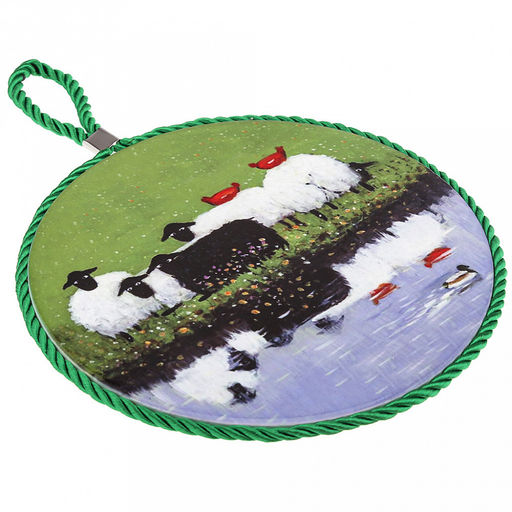 Подставка под горячее (панно) "Ферма" д16см h0,8см, керамика, фотопечать с глазурью, подложка пробковое дерево, кант атласный шнур, в упаковке (Китай)