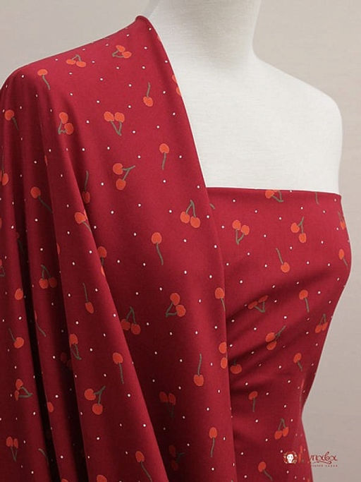 Штапель Премиум Маленькие вишенки с точками на малиновом, ш.1.43м, вискоза-100%, 120гр/м.кв - Купава фото 8