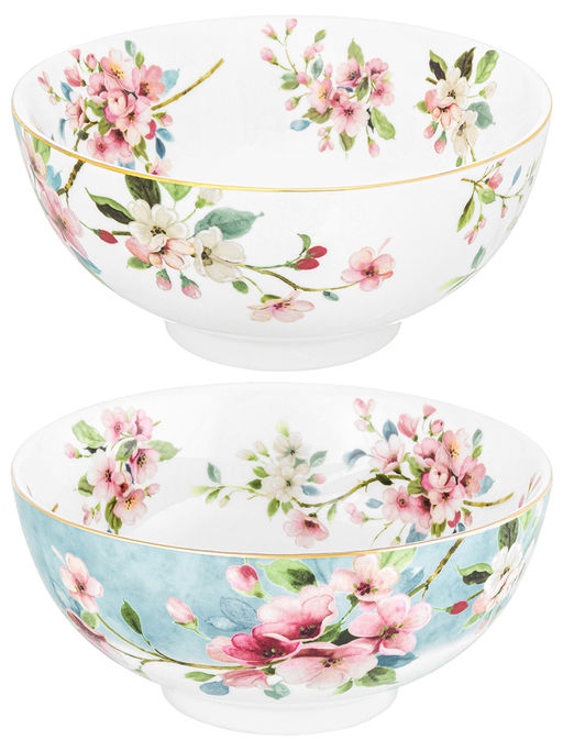 Набор салатников 2 пр. 600 мл 15*15*7 см Яблоневый цвет на голубом + Яблоневый цвет на белом - Elan gallery фото 4