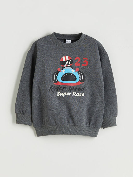 Bisiklet Yaka Bask?l? Erkek ?ocuk Sweatshirt
