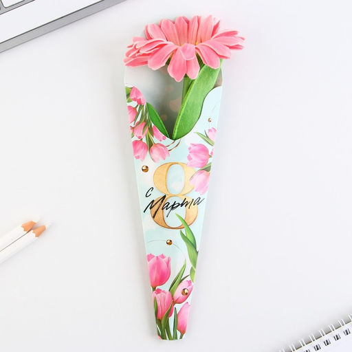 Ручка прикол, шариковая, синяя паста, 1.0 мм 8 марта: Розовая гербера