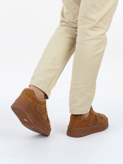 04-P133-2C BROWN Кроссовки демисезонные женские (натуральная замша, байка)