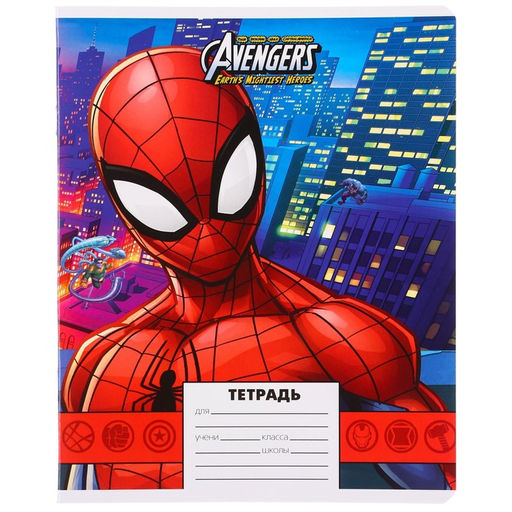 Цена за 10 шт. Тетрадь 24 листа, Личности, 5 видов МИКС, клетка, мелованная бумага, Мстители - Marvel фото 10
