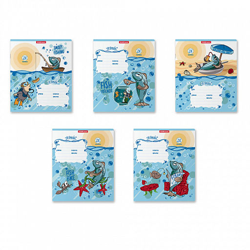 Цена за 10 шт. Тетрадь школьная ученическая ErichKrause Fish Story, 24 листа, линейка (в плёнке по 10 шт.)_MIX-PACK фото 2