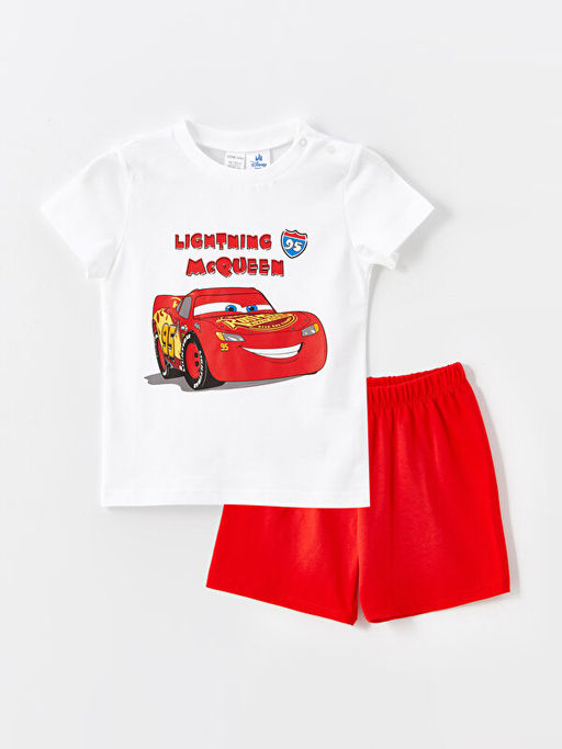 Bisiklet Yaka Arabalar Bask?l? K?sa Kollu Erkek Bebek ?ortlu Pijama Tak?m?