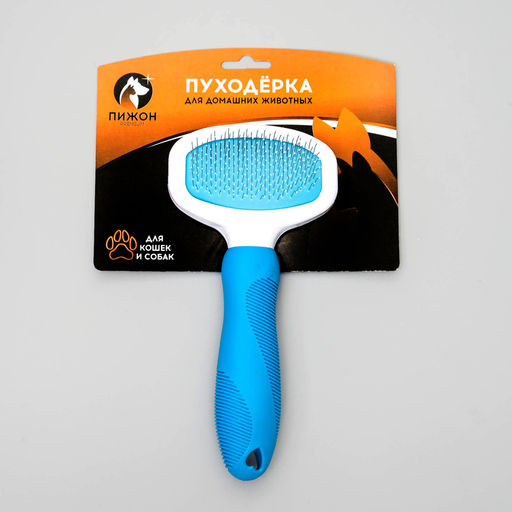 Пуходерка Пижон Premium с силиконовой ручкой, с каплями, 8 х 17 см, голубая  фото 6