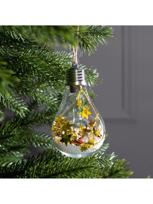 Ёлочный шар Шишки с желтой мишурой, 5 LED, от батареек, свечение белое - Luazon lighting фото 10