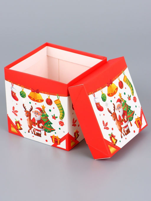 Цена за 2 шт. Коробка подарочная, новогодняя, самосборная Дед мороз и Елка 15?15?15 см - UPAK LAND фото 3