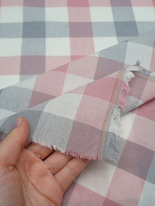 Вареный (стираный) хлопок Клетка (3.0*3.0см) цв.пыльная роза/серый, ш.2.5м, хл-100%, 115гр/м.кв - Купава фото 3