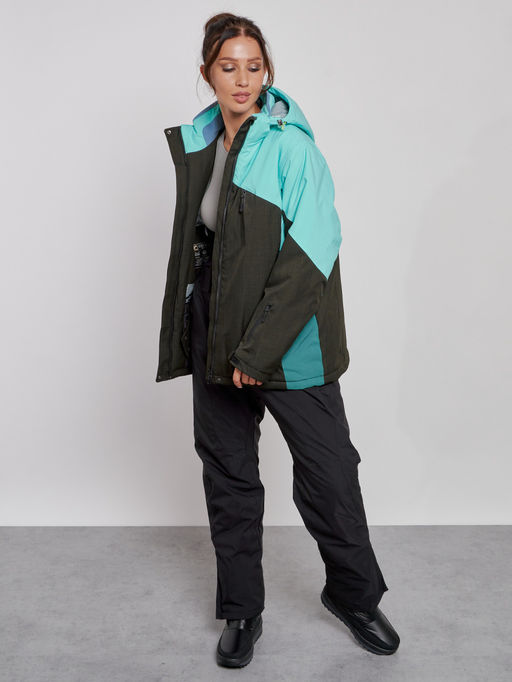 Горнолыжная куртка женская зимняя большого размера бирюзового цвета 3963Br