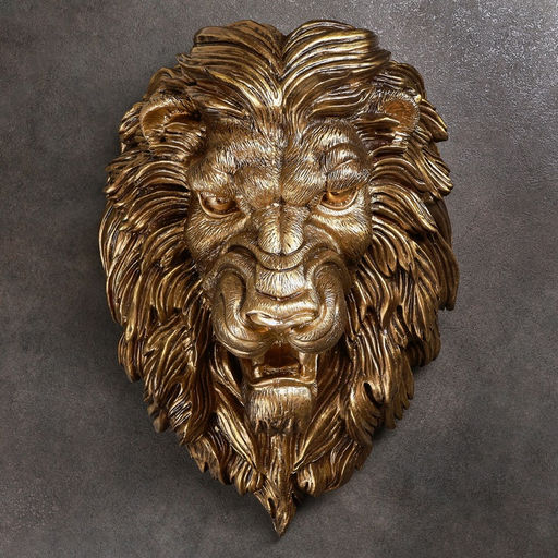Настенный декор, панно «Голова льва», 23×35×52 см, под бронзу
