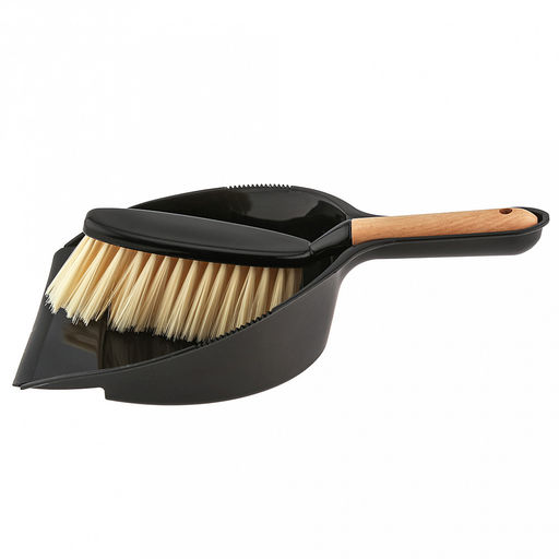Комплект для уборки "Служанка" 2 предмета: щетка-сметка 27х4х8,5см, ворс ПВХ 5,5см, основание пластик, ручка бамбук; совок 22х32,2х7,8см с резинкой, пластик, цвет черный, общий размер комплекта 22х32,2х10,5см, упак. п/эт (Китай)