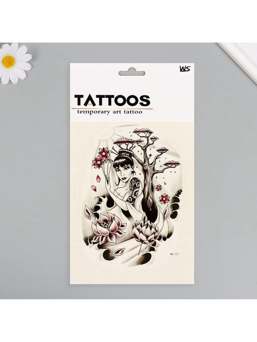 Цена за 2 шт. Переводная тату на тело цветная Леди Сакура, 26.1?14.6 см