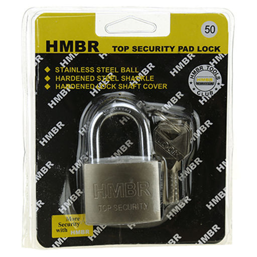 Замок навесной, стальной 50мм HMBR Top security, 47х75х20мм, 4 ключа, в блистере (Китай) - Домашняя мода фото 2