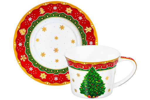 Чайная пара 2 пр. 250 мл 12,5*9,5*7 см Новогодняя ёлка красный узор NEW BONE CHINA - Elan gallery фото 6