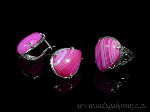 Кольцо Серьги с агатом тонированным, цв.фуксия размер 20