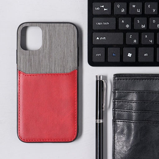 Чехол Luazon для iPhone 11, с отсеком под карты, текстиль+кожзам, красный