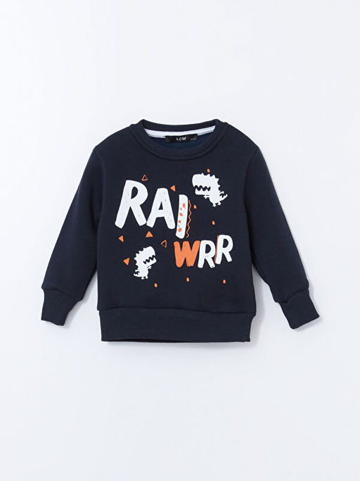 Bisiklet Yaka Bask?l? Erkek ?ocuk Sweatshirt