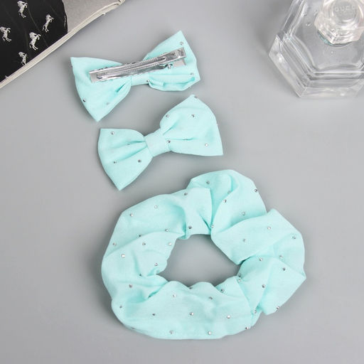 Цена за 2 шт. Набор для волос «Фелиция», резинка 7 см, 2 зажима 6.5 см, блеск, мятный