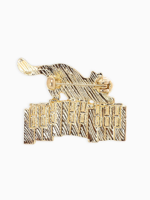 Брошь перламутровый "Котёнок" с пианино, цвет чёрно-белый в золоте