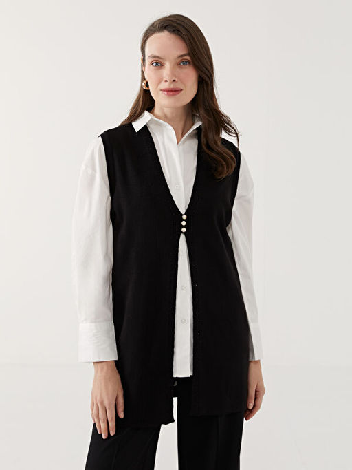 V Yaka Ta?l? Kad?n Triko Yelek