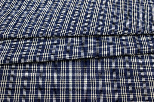 Мерный лоскут(ткань в отрезах) - Пестрядь этнографическая под домоткань "Белая клетка на темно-синем