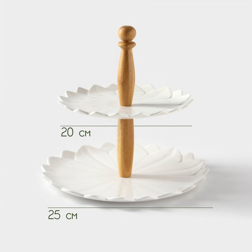 Этажёрка для фруктов и десертов BellaTenero, 2 яруса, d=20/25 см, фарфор, белая  фото 3