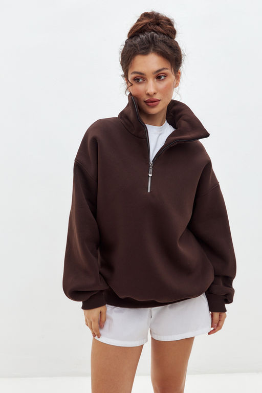 Толстовка женская из футера начес Комфорт шоколад макси