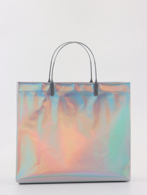 Пакет подарочный ПВХ, голография, серебро, пластиковая ручка, 26×22.5×10 см