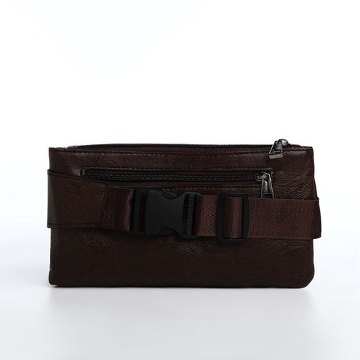 Сумка поясная на молнии, 3 наружных кармана, 26×1×14 см, коричневая
