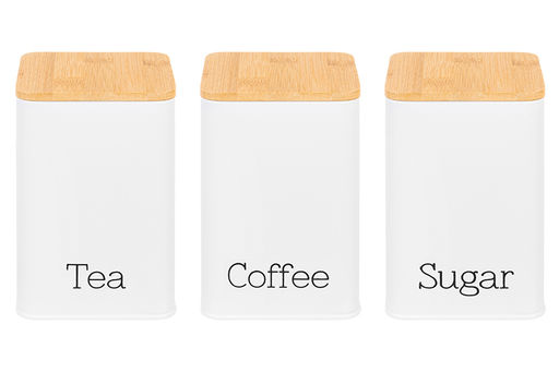 Набор 3 банок для сыпучих продуктов 1,1 л 9,5*9,5*14,5 см Tea, coffee, sugar белый с бамбук.крышк - Elan gallery фото 10