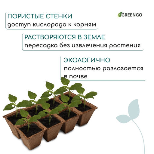 Цена за 2 шт. Кассета для рассады, 30×15×8 см, 8 ячеек по 150 мл, 6×6 см, торф, набор 3 шт.