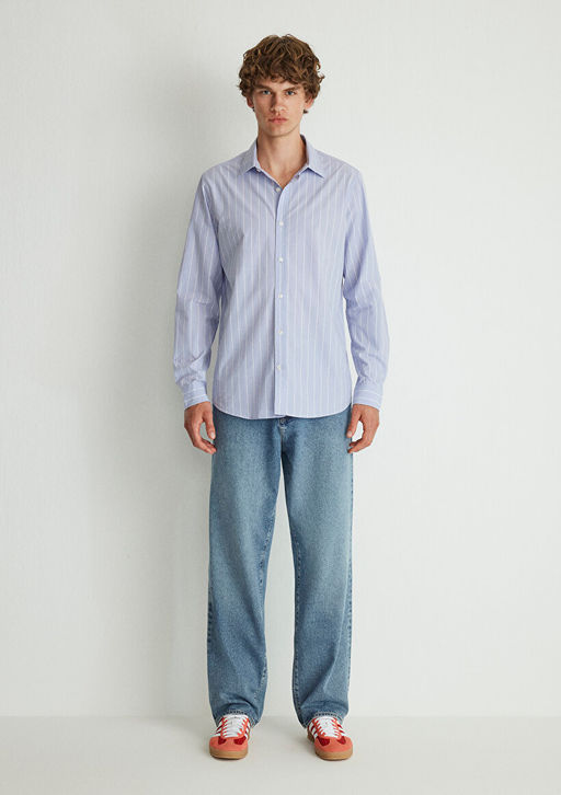 Cizgili Mavi Gomlek  фото 3