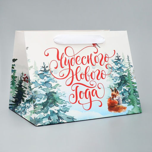 Цена за 2 шт. Пакет подарочный новогодний с широким дном «Чудесного Нового года», 25×19×18 см