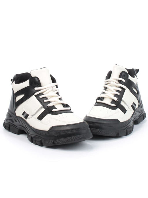 05-P51-1Z WHITE/BLACK Кроссовки женские зимние (натуральная и искусственная кожа, шерсть)